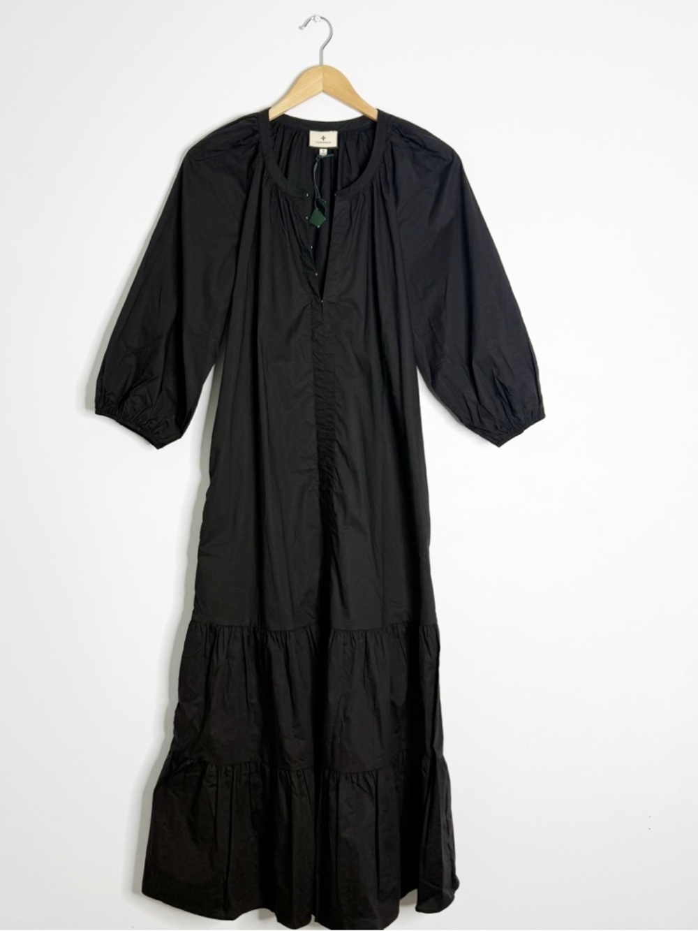 Tuckernuck Lyles Black Tiered Midi Dress Small NWT Cotton Puff Sleeve